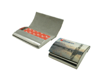 Визитница для личных визиток металлическая, комбинированная кожей с полноцветной печатью