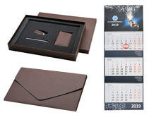 Набор в подарочной коробке: папка-конверт, картхолдер, флешка, ручка, календарь