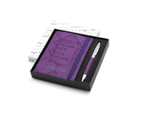 Набор в подарочной коробке: Ежедневник А6 в гибкой обложке с вертикальным эластичным держателем , ручка в переплетном материале